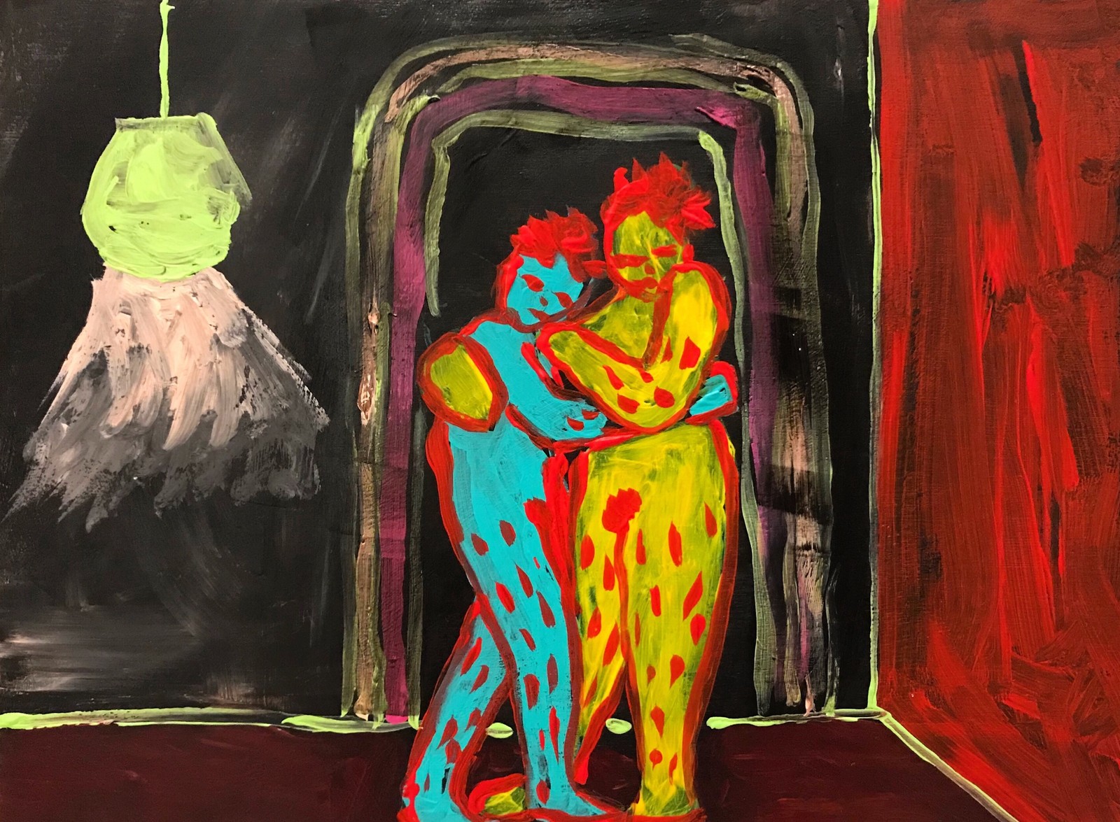 Two Figures Embracing in a Black Room Hali Nelson Art in Res